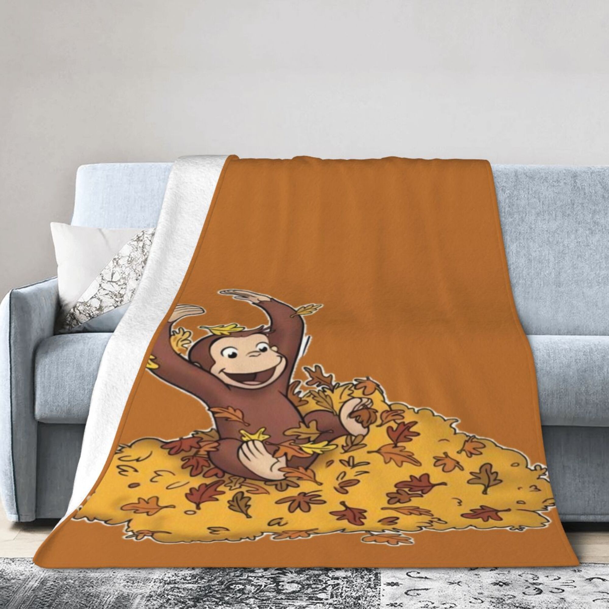 TEMU 1pc Monkey Playing With Leaves Flannel Blanket - Soft, Warm Throw Blanket For All - Perfect Gift For Birthdays