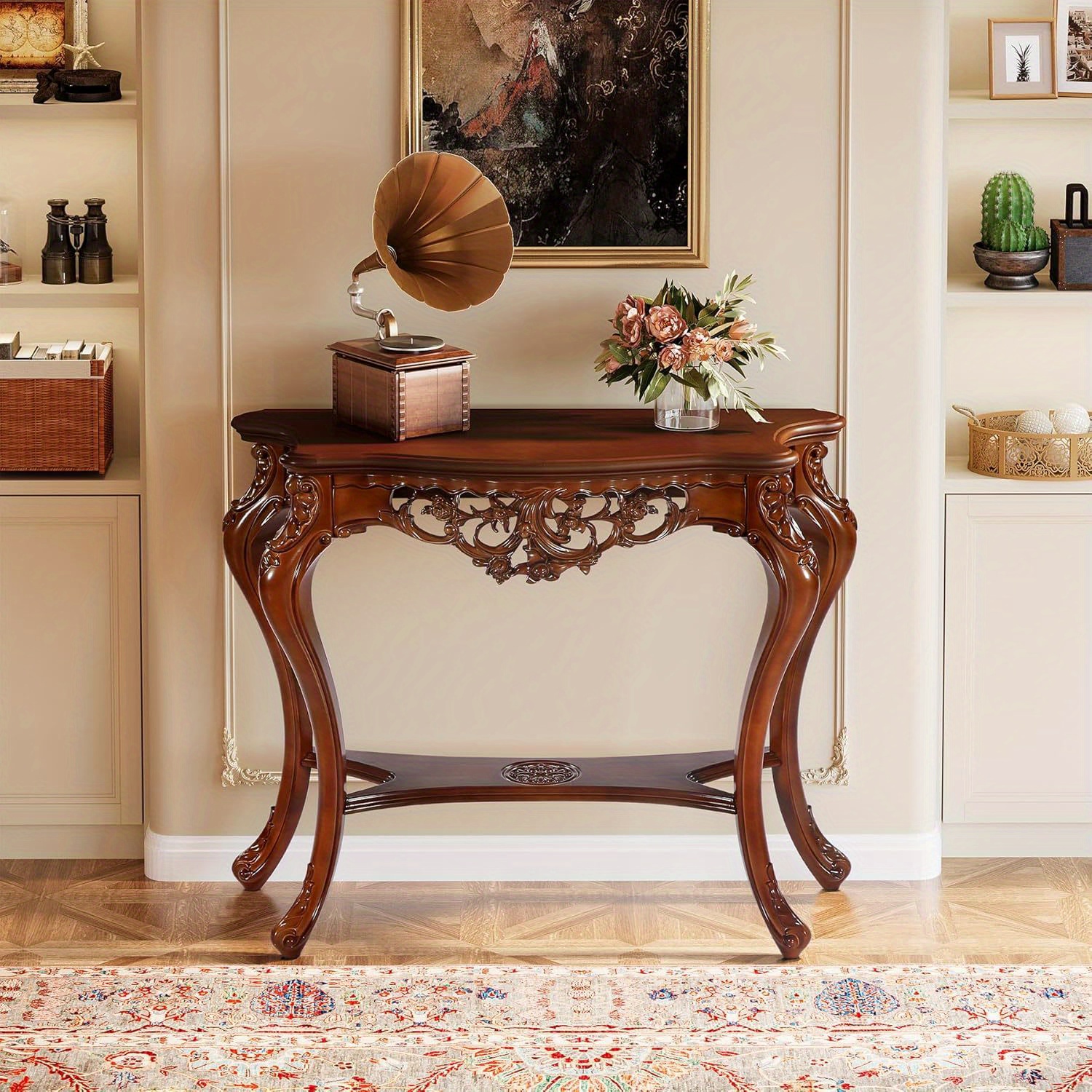 BYBLIGHT 38" Victorian Half Moon Console Table - Floral Apron