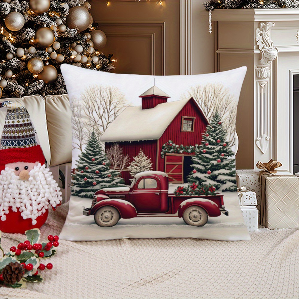 

Soft & Cozy Christmas-themed Pillowcase - Single-sided Print, Sofa & Bedroom Decor, Machine Washable, Multiple Sizes , Suige Home