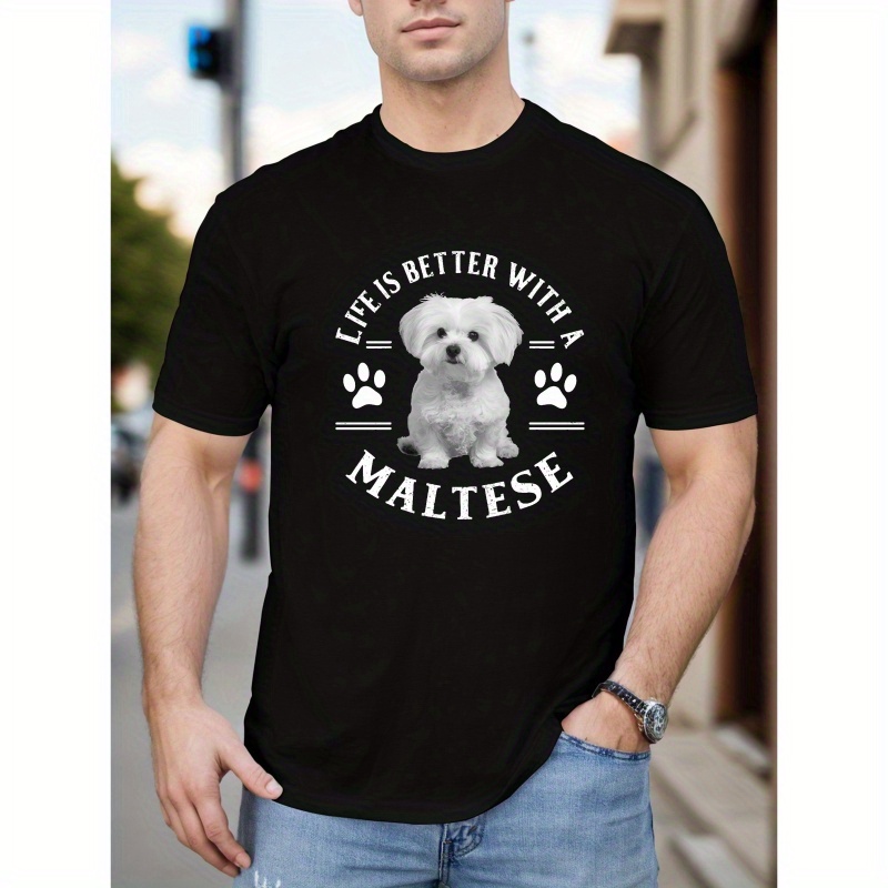 

Maltese Dog T- - 100% , Knit Pattern Tee, Regular Fit Adult Summer