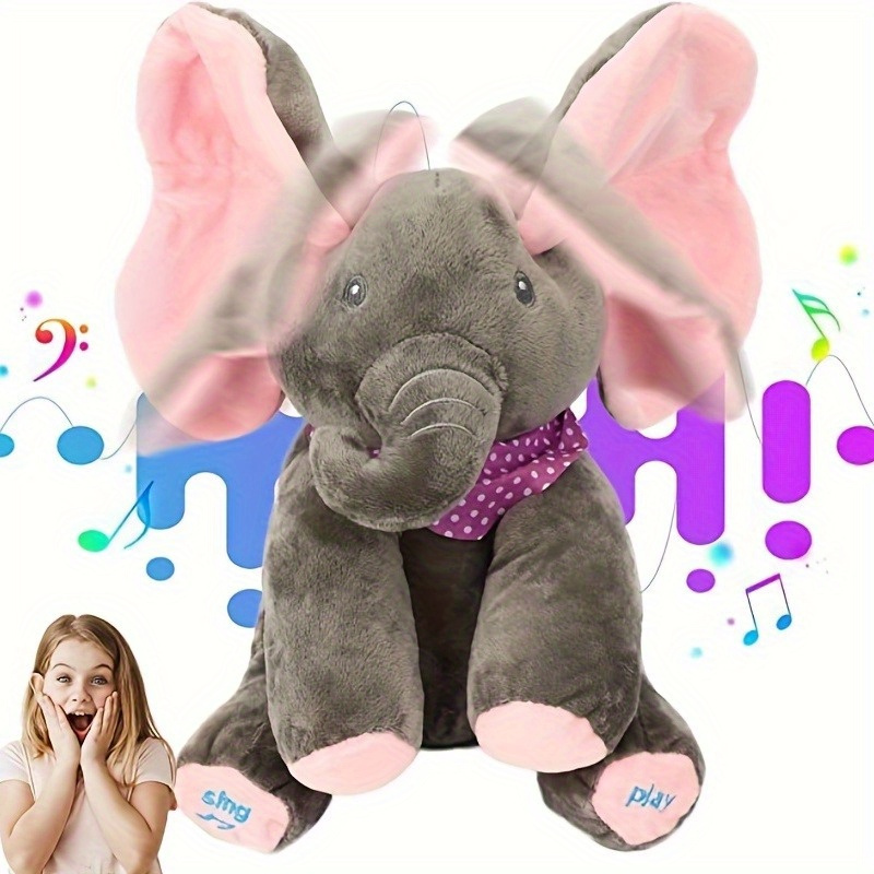 1pc Singing Elephant Plush Toy with Moving Ears - Interactive Hide and Seek Game for Boys and Girls, Soft Polyester Material, Perfect Gift for Christmas, Thanksgiving, Birthdays, Elephant Deco