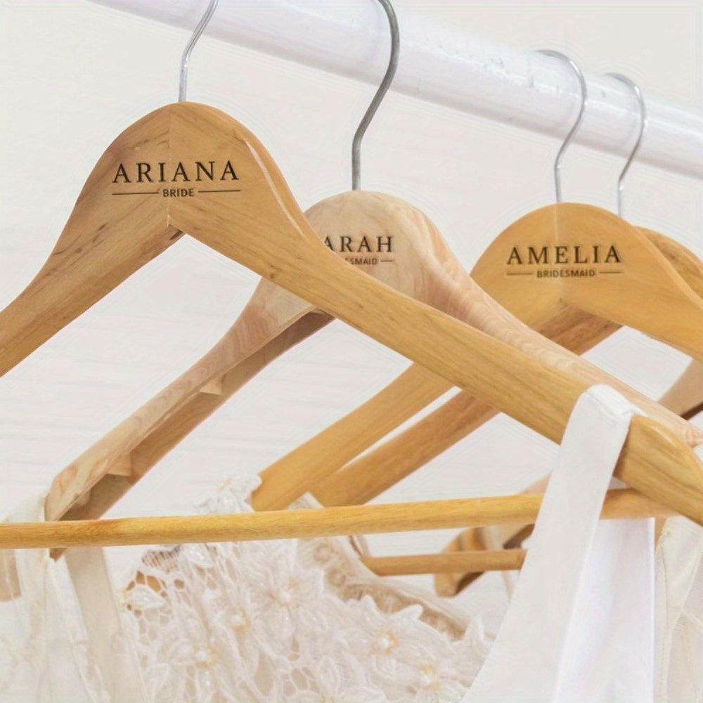 

Personalized Wooden Wedding Hangers With Names - Custom Engraved Bridal & Groom Outfit Racks, Unique Bridesmaid Gift Idea