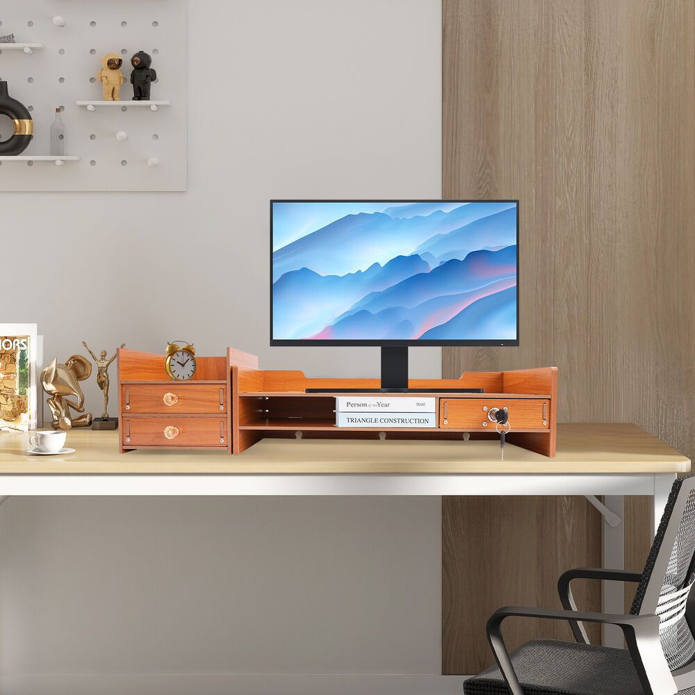 Image of Wooden Desk Organizer With Drawers For Office Supplies Computer Desktop - Durable And Smooth For And Stability For Halloween,christmas Event & Party Supplies