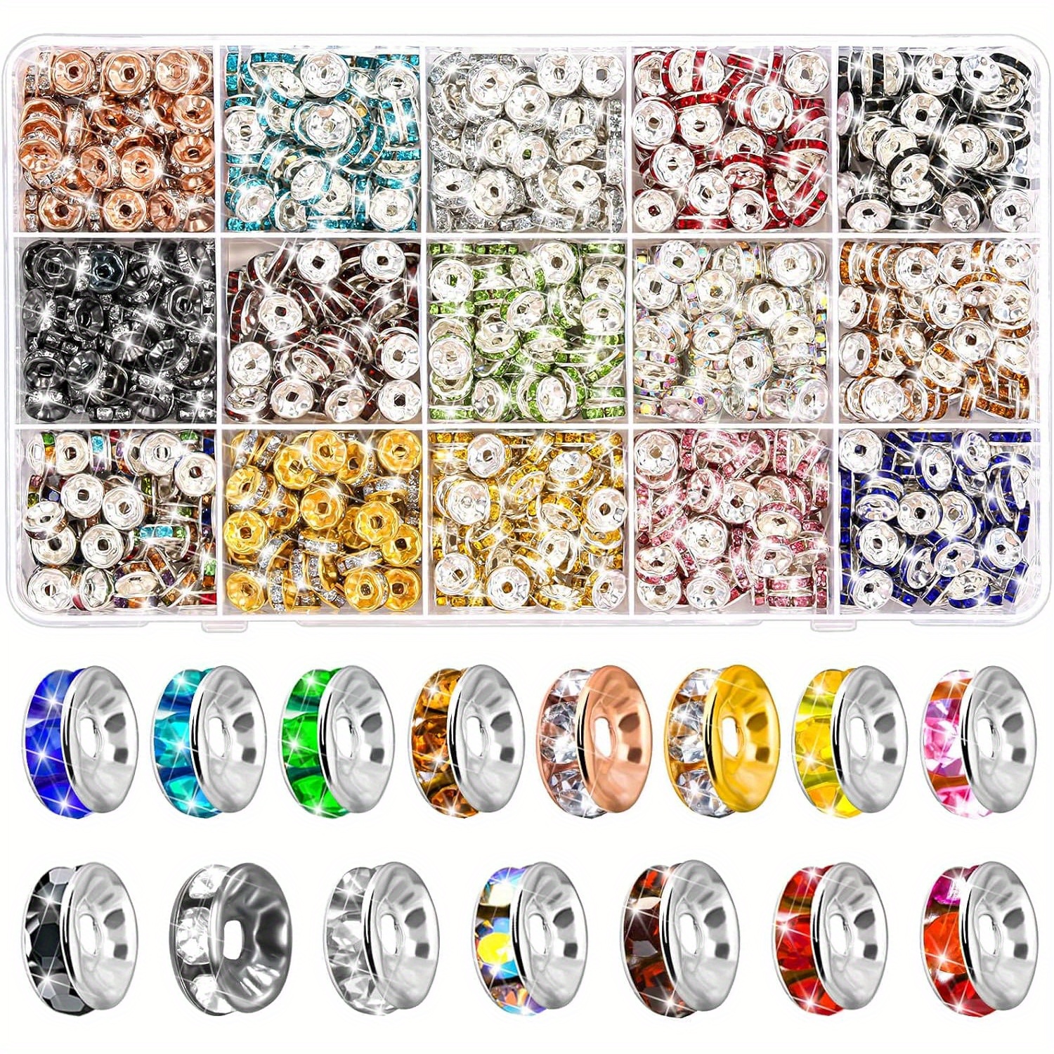 

900 Pieces Spacer Beads For Jewelry Making, 8mm Spacer Beads, Crystal Bead Spacers For Bracelets, Point Beads For Pens, 15 Colors For Diy Crafts