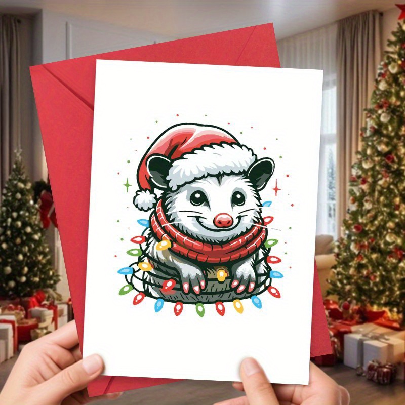 

1pc Christmas Greeting , For & , Unique Opossum , , 4.7x6.3