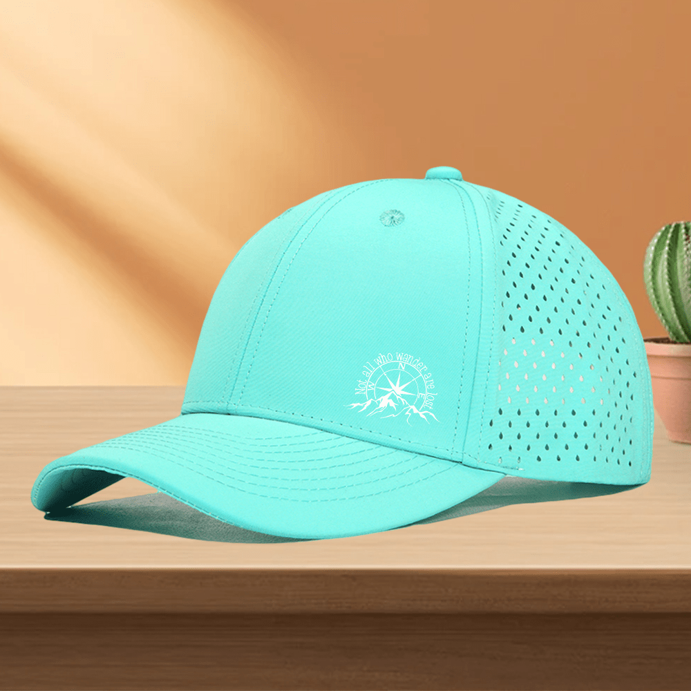 1pc Quick Dry Golf Cap With Hole Perforated Mesh, "compass And Mountains" Pattern Printing Trucker Hat 10 Colors Availble
