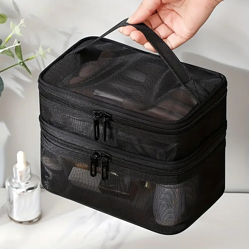 

Large Capacity Cosmetic Bag - Spacious Detachable Design With Breathable Mesh, Carrying Handle, And Space For Makeup Organizer And Travel Toiletry Bag - Stylish And Beauty Case