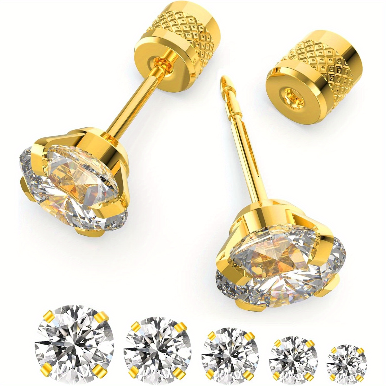 

5 Gold In , Steel Zirconia Set -, , Women's Men' 4-8mm