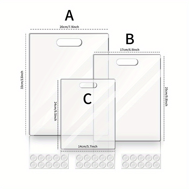 3pcs acrylic cutting board set with handles clear non slip kitchen chopping boards with anti slip silicone feet for countertop protection details 4