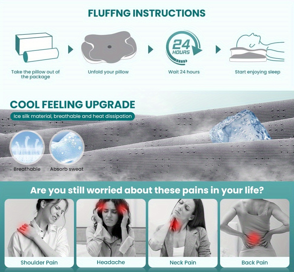 1pc Ergonomic Memory Foam Neck Pillow for Shoulder Pain Relief, Orthopedic Contour Support for Side, Back & Stomach Sleepers with Washable Cooling Ice Cover - Gray, Pillows for Neck And Shoulder Pain