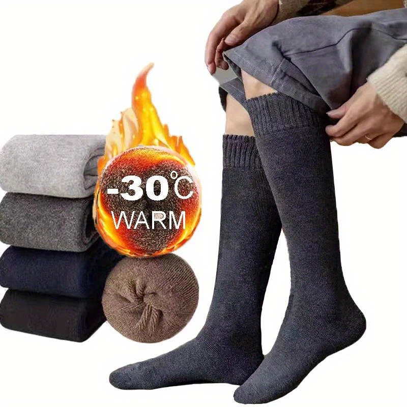 

3 Pairs Women's Thermal Calf Socks - Solid Color, Thickened Comfortable Knee High Long Stockings & Hosiery For Winter