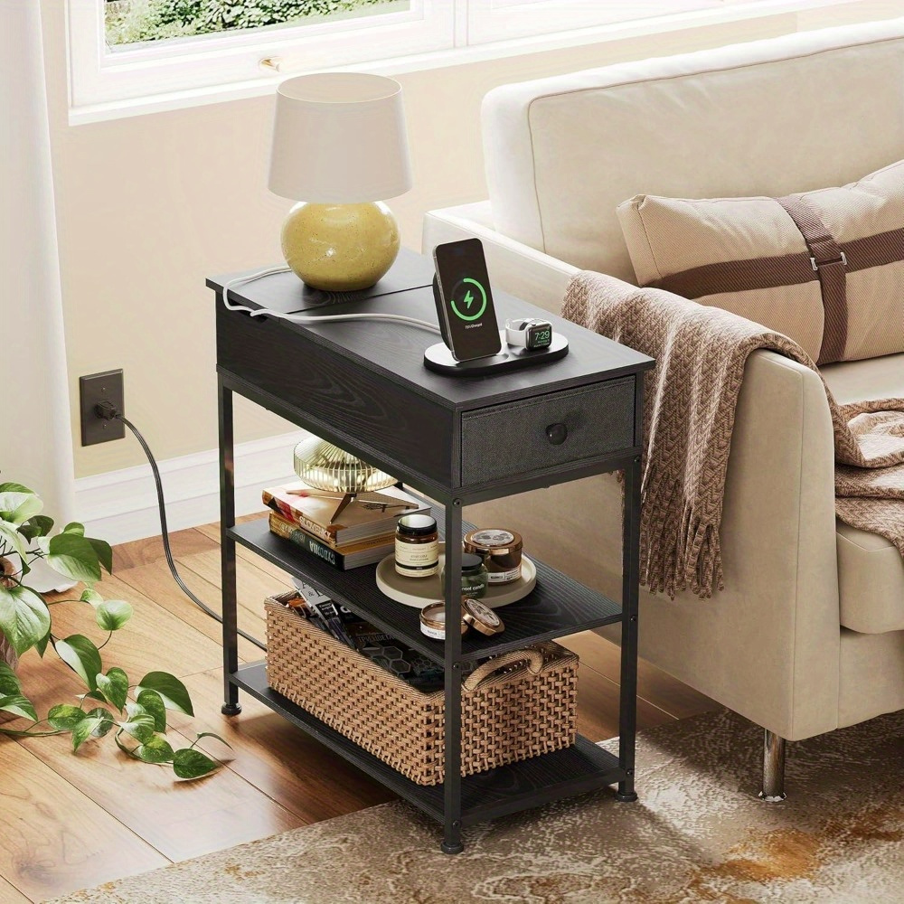 

Wlive Narrow Side Table With 2 Usb And 2 Outlets, End Table With Drawer And Storage Shelves, End Stand With Charging Station For Living Room, Bedroom, Small