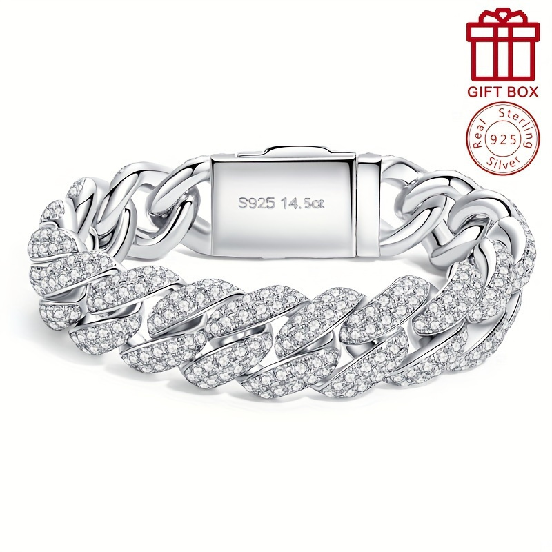 TEMU A 14mm High-quality Silvery Men's Mosaic - Sophisticated Design, Stylish Birthday Gift - Accessory -