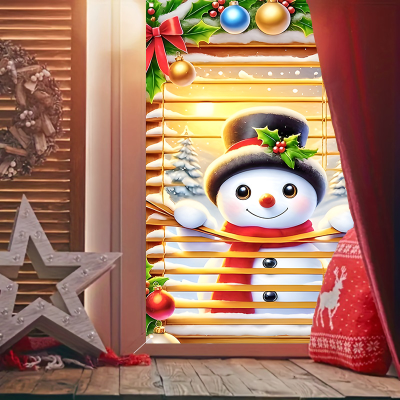 

Merry Snowman Window Banner - 31x47in Holiday Decoration, Indoor/outdoor Polyester Wall & Window Cover For Home , Blinds Design, Window Cover Banner