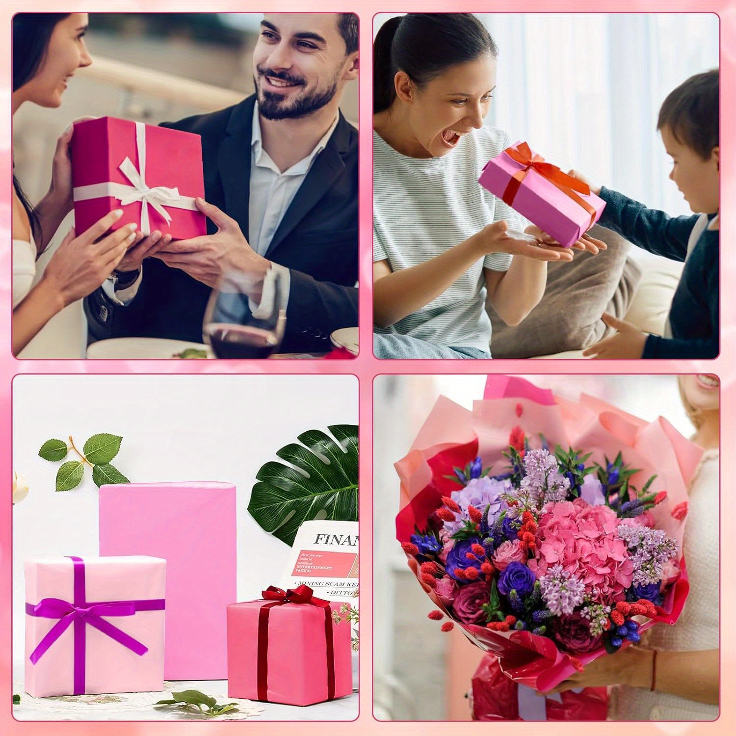 30 Feuilles Papier De Soie Rose 35x50cm - Motifs Fleurs, Pour Emballage Cadeau, Mariage, Fête