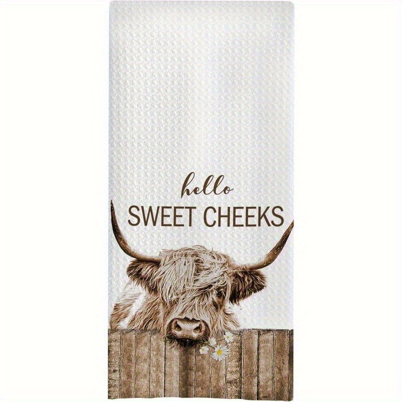 

Highland Cow Kitchen Towel - Woven Polyester, Machine Washable, Modern , Oversized 18x26 Inches