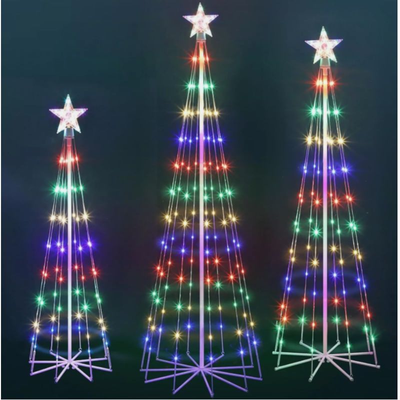 

3 Pack Christmas Tree, 4ft+5ft+6ft Rgb Christmas Tree With Lights, Christmas Decorations Artificial Lighted Tree With Topper Star For Indoor