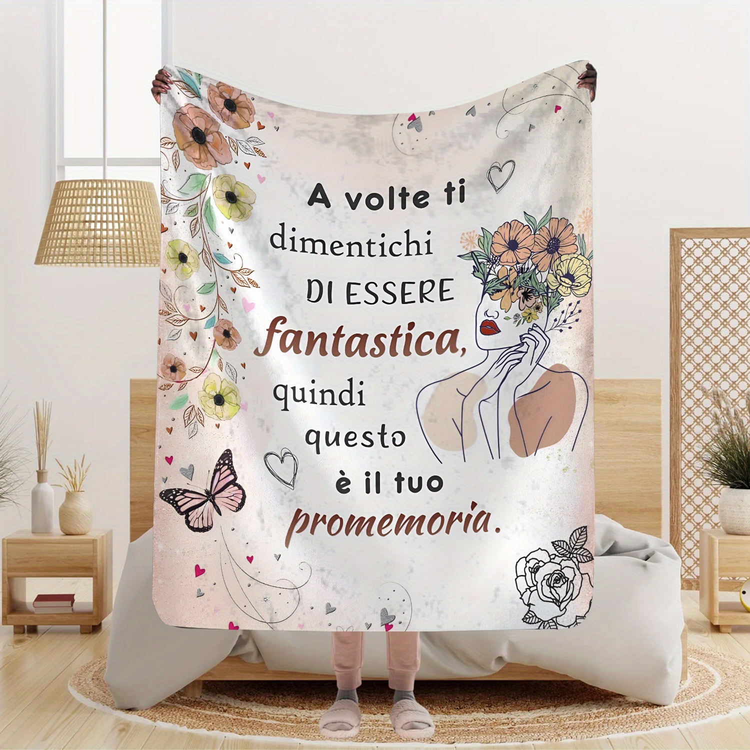 

1pc Italian Quote Blanket, Flannel Fleece, Nap Blanket, , , , For