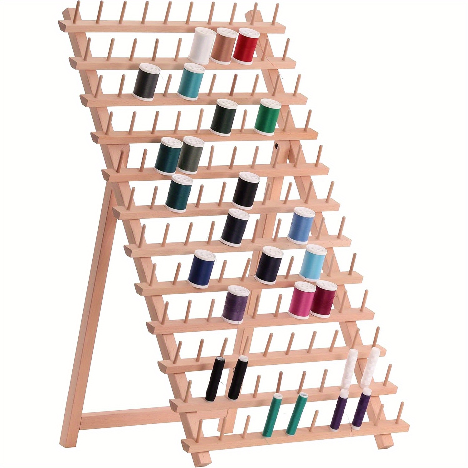 

Porte-Fil en Bois de Hêtre Premium avec 120 Bobines pour Couture et Broderie - Organisateur de Rangement Blanc