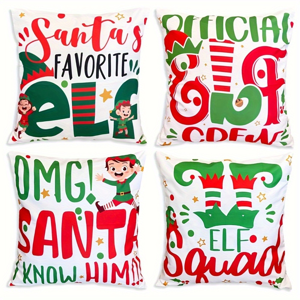 

Christmas Elf Set Of 4, Polyester, Printed , For Types, - 18x18 ( Not Included)