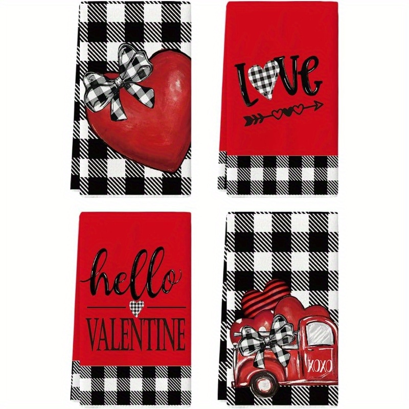 

4pcs Set Polyester Kitchen Towels - 18x26 Inch, Christmas & Day Design Bow Truck, Drying Hands & Decorating