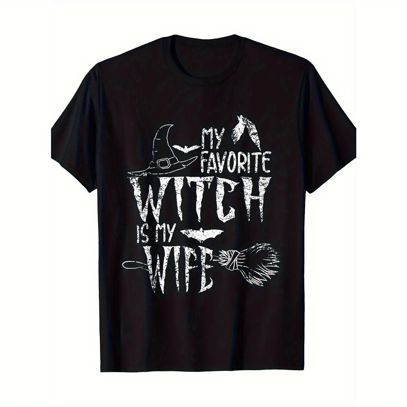 

1pc Halloween Men's Casual Cotton T-shirt With " Is My Wife" Print, Crew Neck, Slight Stretch, Knit Fabric, , Regular Fit - 220g