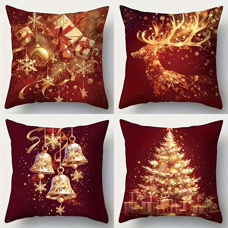 

4pcs 18x18 Christmas Decorative Pillowcase, Christmas Christmas Tree Pattern , And - , Suitable For Sofa Types, For , Opening And Closing,