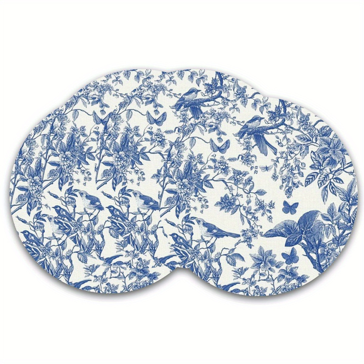 

4 Pcs Hand Washable Linen Round Placemats, Non-woven Fabric Table Mats With Blue Floral And , Heat-resistant Dining Decoration, 15