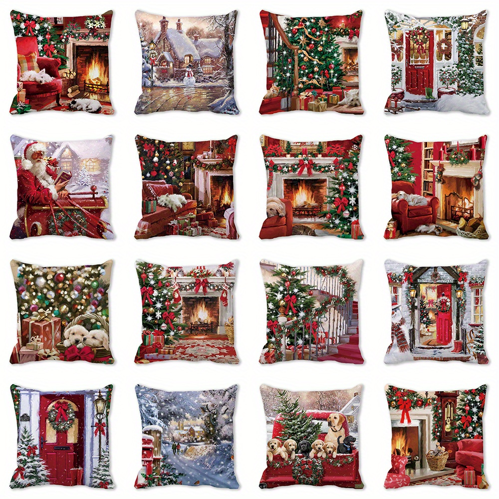 

1pc Christmas Cushion , 100% , Zippered, Pattern, Pillowcase For Sofa, Suitable ,