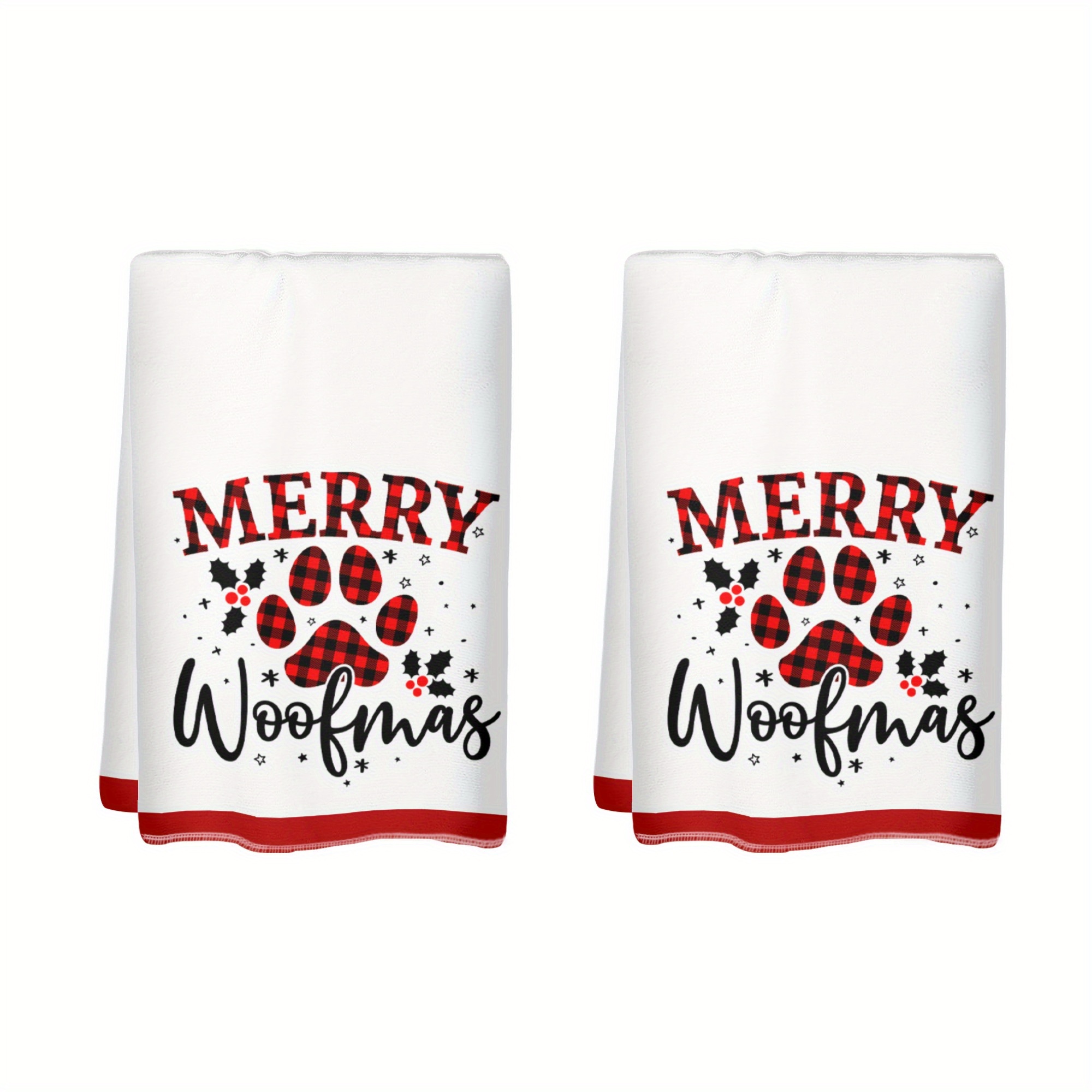 

Jit+1/2pcs, Christmas Dish Towel, Red Paw Christmas Hat Decoration Dishcloth For Washing And Drying , Bathroom Towel, Tea Towel 18x26