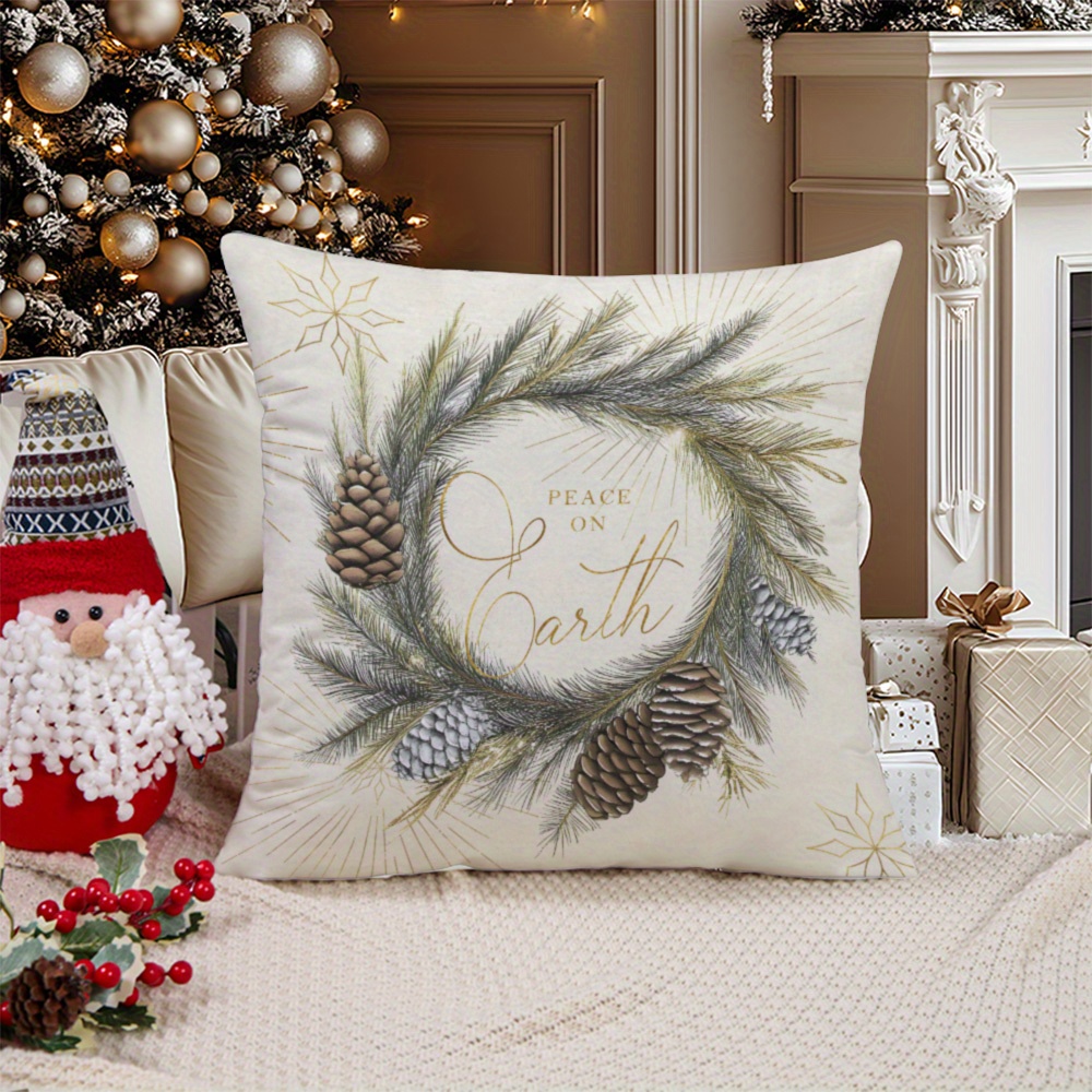 

& Christmas Wreath Pillowcase - -sided , For Sofa & Bedroom Decor, Washable, Multiple