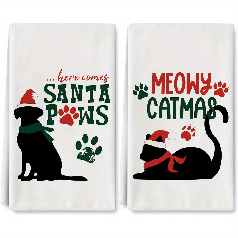 

2pcs, Christmas Kitchen Dish Towels Dog Owner Gifts Funny Cute Christmas Hand Drying Tea Towels Holiday Cloth Towels For Cooking Baking, Best For Christmas