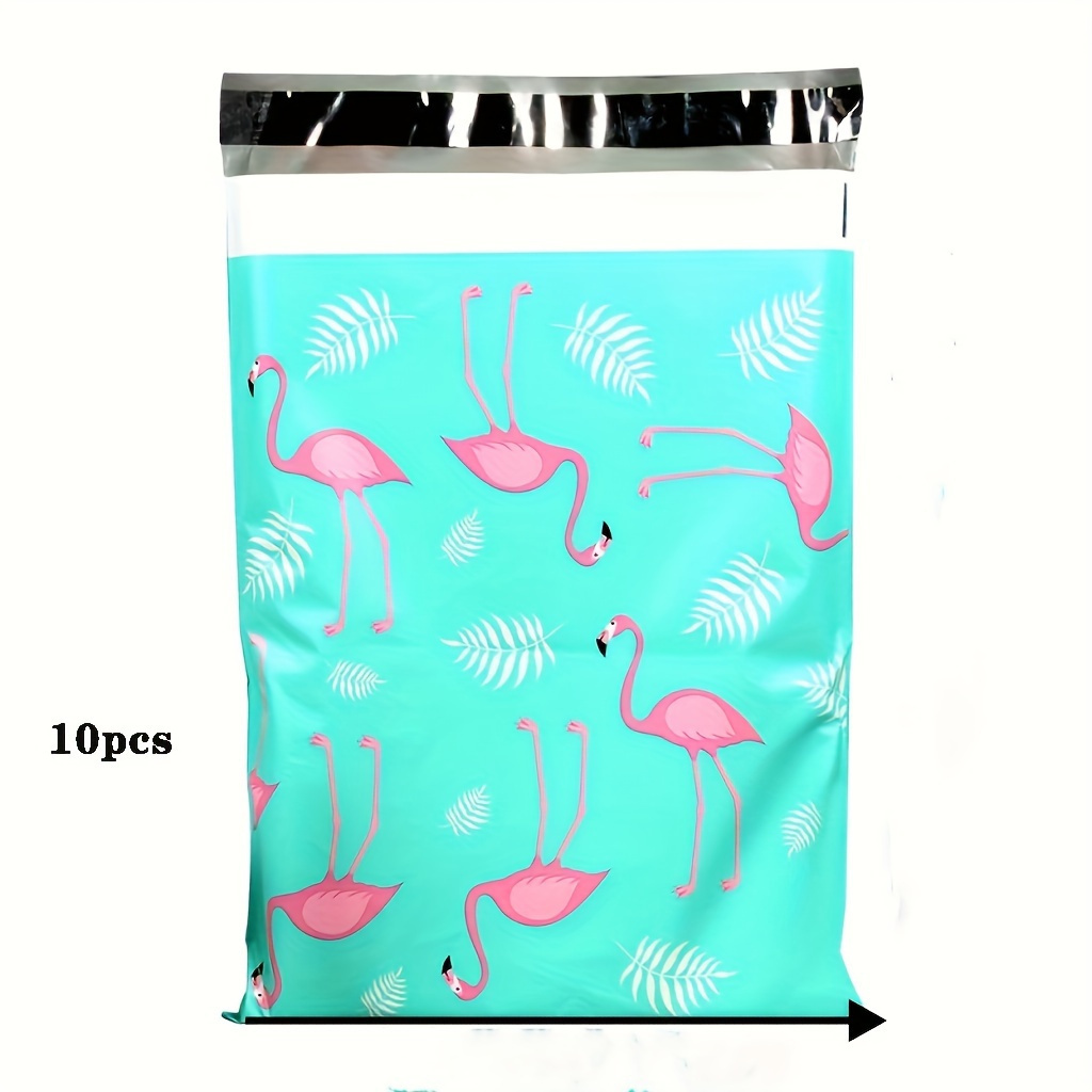 E-shop 10 Selbstverschließende Flamingo Polyester Versandtaschen - Hergestellt aus PP-Material, Ideal für Rollentransport - Bürobedarf