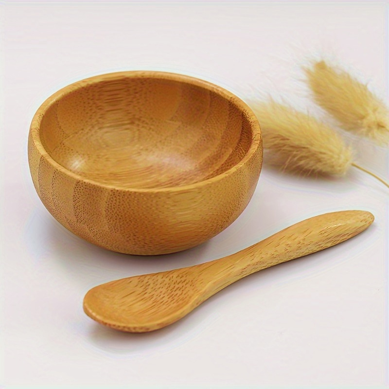 Image of Bamboo Facial Mask Mixing Bowl & Spoon Set - Hypoallergenic Wooden Tools For Skincare, Makeup Application & More, No Batteries Required, |natural Material|hypoallergenic