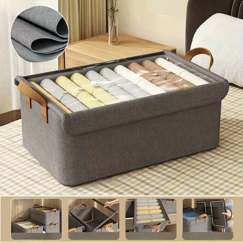 TEMU Space-saving Foldable Storage Basket With Durable - Breathable, Portable Organizer Bin For Closet & Wardrobe - Handle