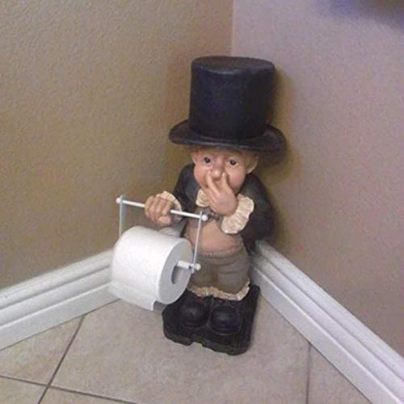 

Funny Toilet Butler Statue With Self-adhesive Holder - Ceramic Bathroom Decor, Christmas & Halloween Gifts, Pottery, Wall Hanging Decoration Style, Home Decoration Resin Decorations