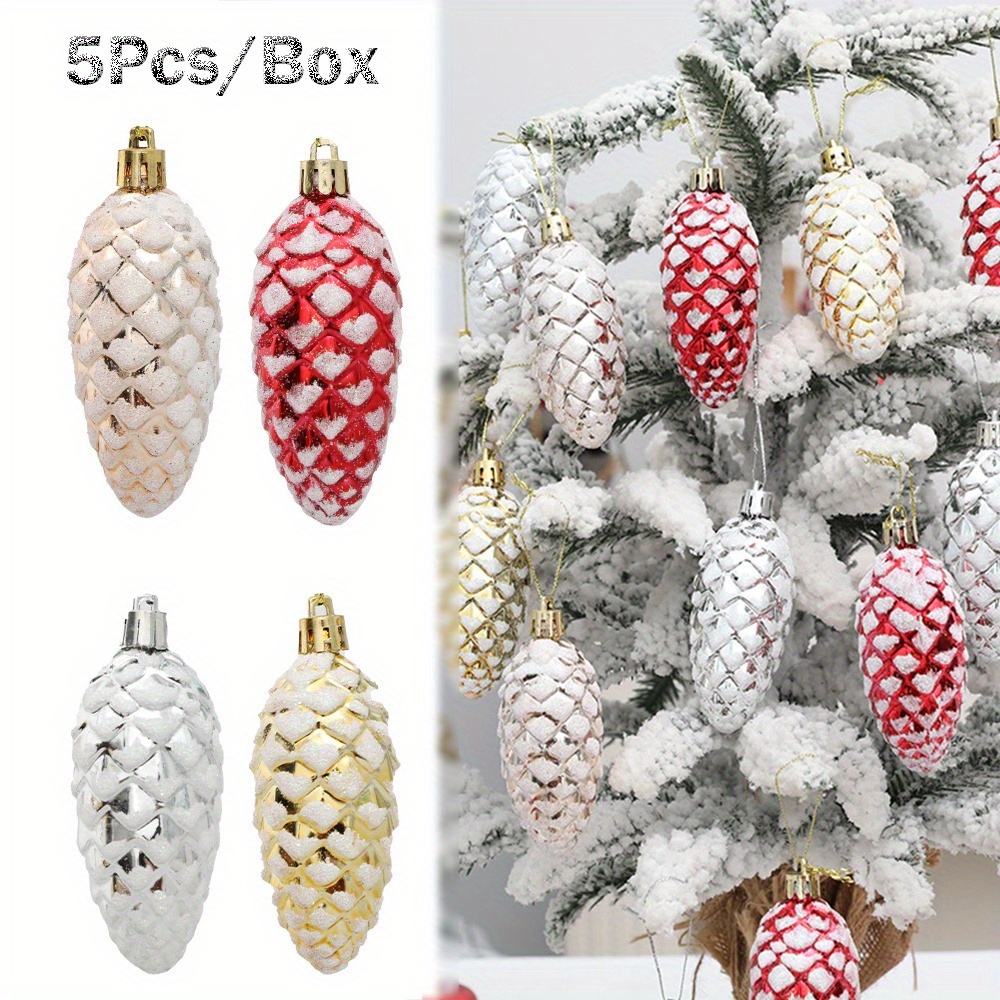 

5pcs/box New Christmas Decorative Props Plastic Painted Pine Cone Ball Christmas Tree Decoration Plastic Pine Cone Hanging