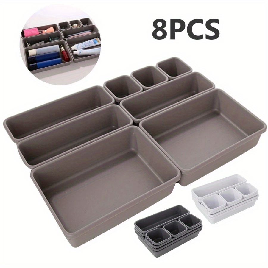 

8pcs Plastic Drawer Organizer Trays, Makeup Divider , For , Bathroom, Closet, Jewelry Box, No Required, , Countertop Installation