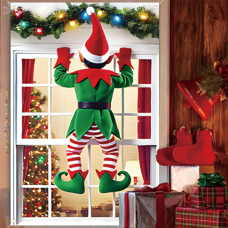 

1pc, Merry Decoration, Christmas Elf Peek Design Themed Window Cover Banner 31x47in, Christmas Window Cover Banner, Window & Wall Decoration, Indoor/outdoor Festive