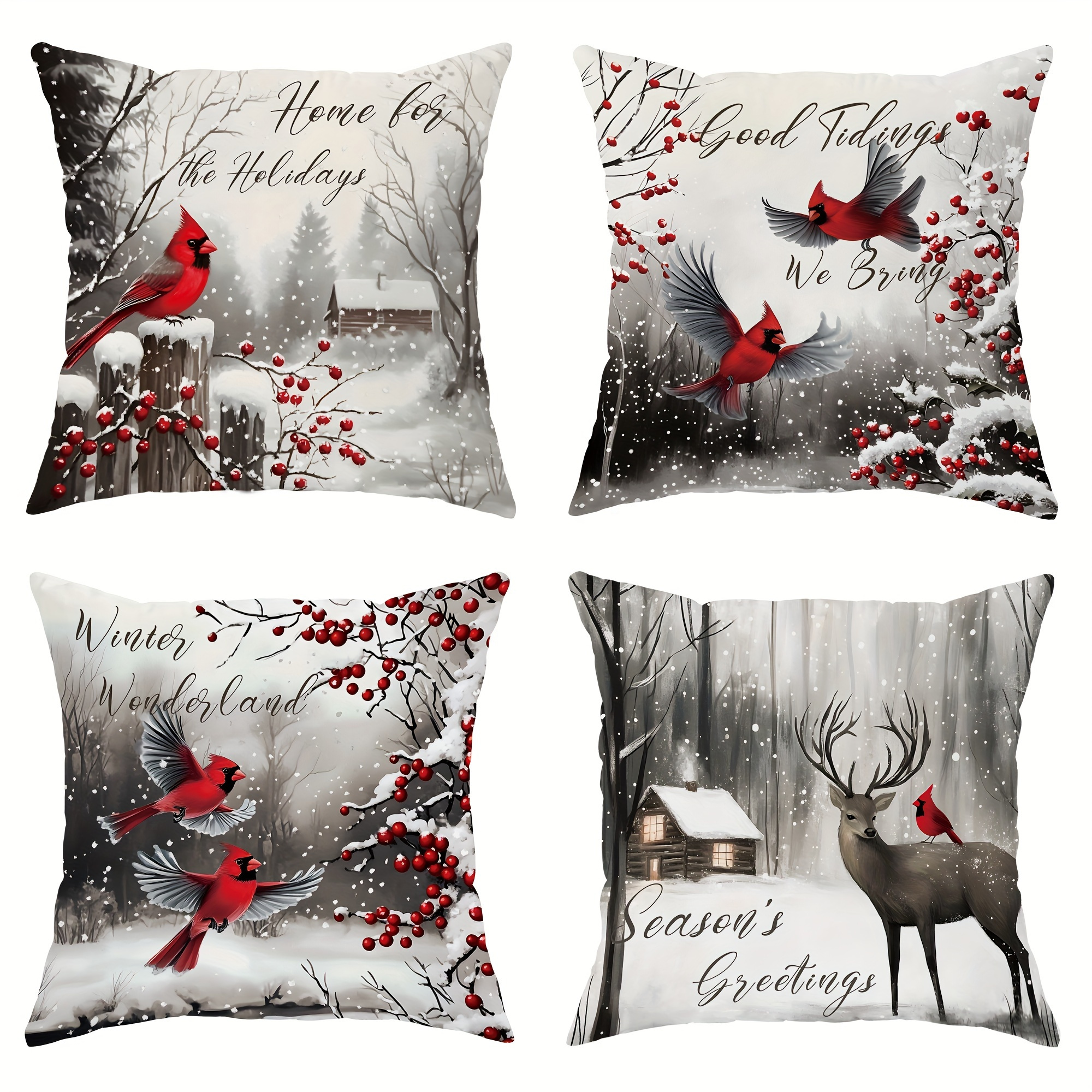 

4pcs Modern Christmas Throw Pillow Covers - Polyester Deer Design, Machine Washable, Zippered, 18x18 Inch, Sofa And Bedroom Decorative Pillow Covers - Pillow Insert Not Included