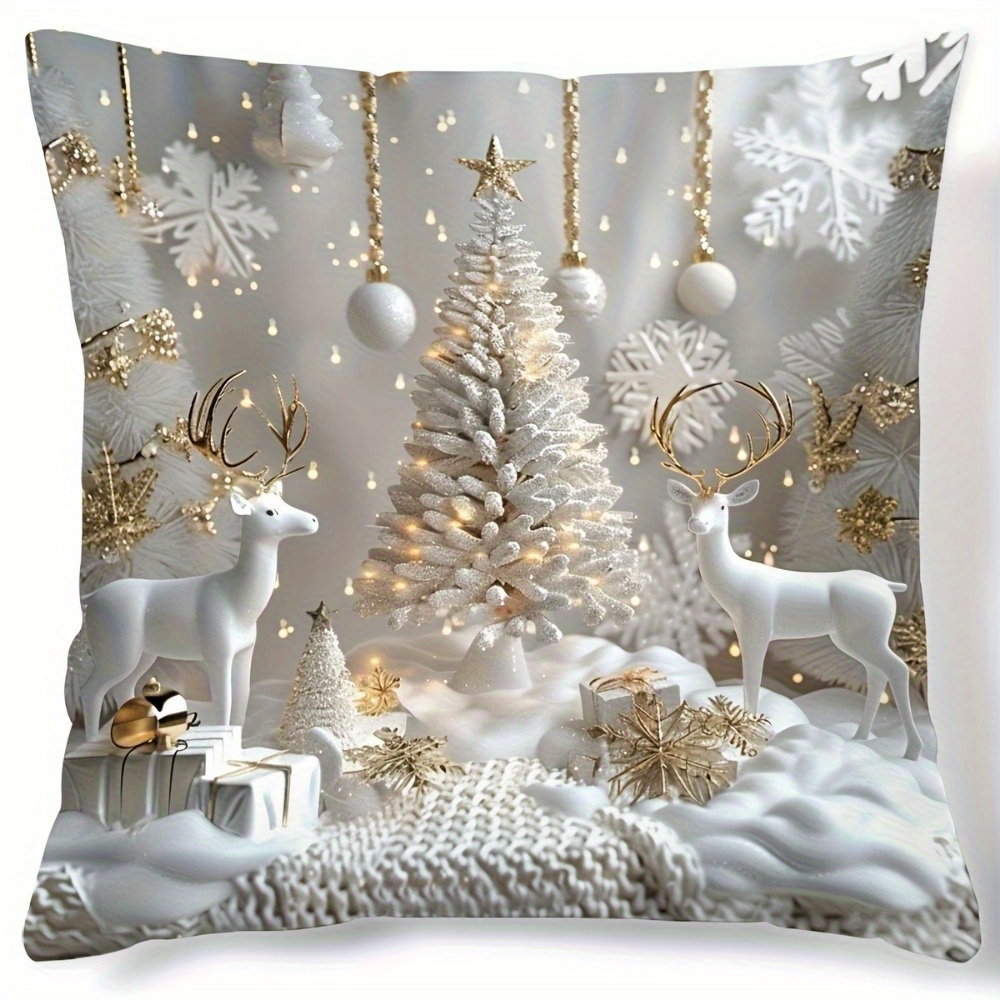 

1pc Christmas 17.7" - Snowman & & Elk & , - , For Sofa & Decor, Zip , , Christmas Decor - Not Included