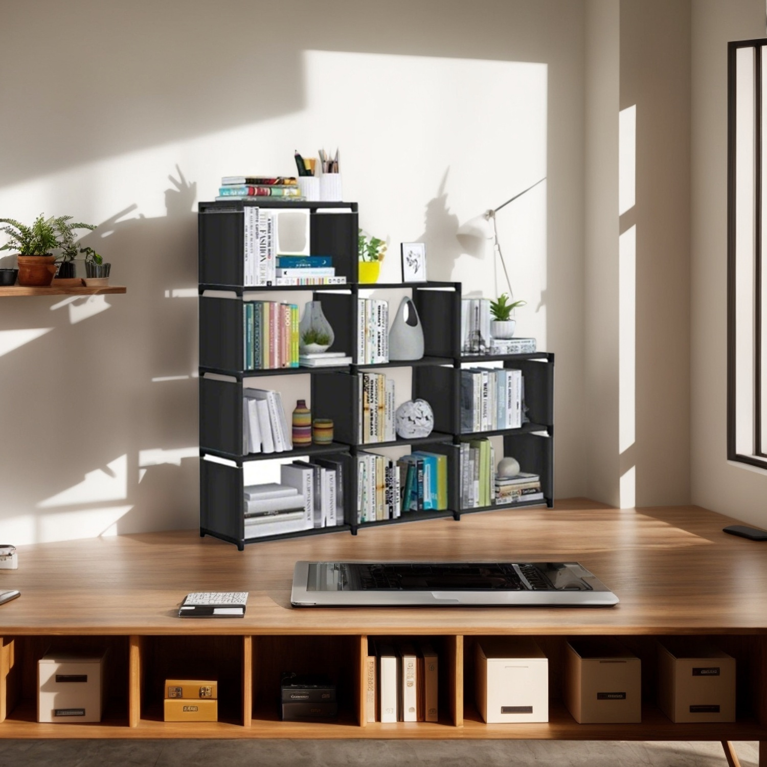 

9-cube Modular Storage Organizer, Multi-functional Black Shelving For Books And Clothes, Ideal For Living Room, Study, Bedroom - Required