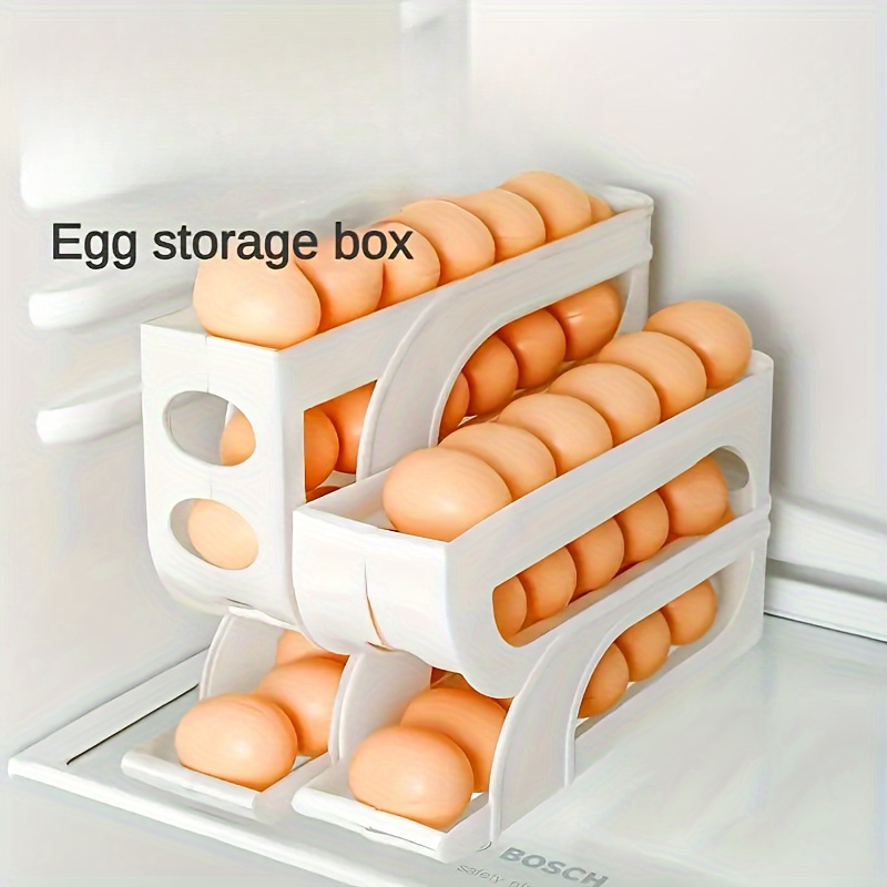 3 tier sliding egg dispenser shatterproof easy   for fridge countertop   plastic kitchen organizer details 6