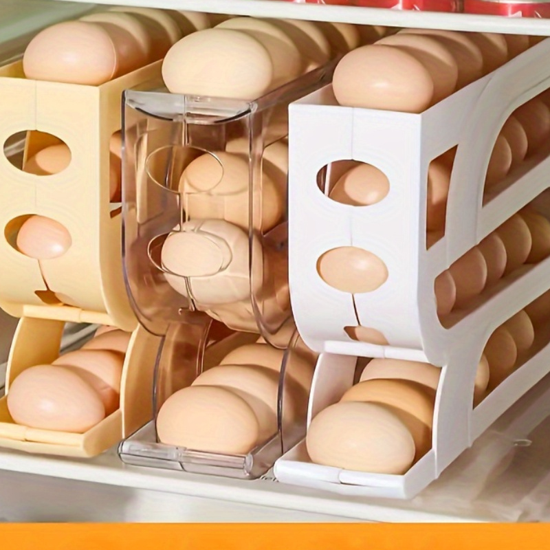 3 tier sliding egg dispenser shatterproof easy   for fridge countertop   plastic kitchen organizer details 7