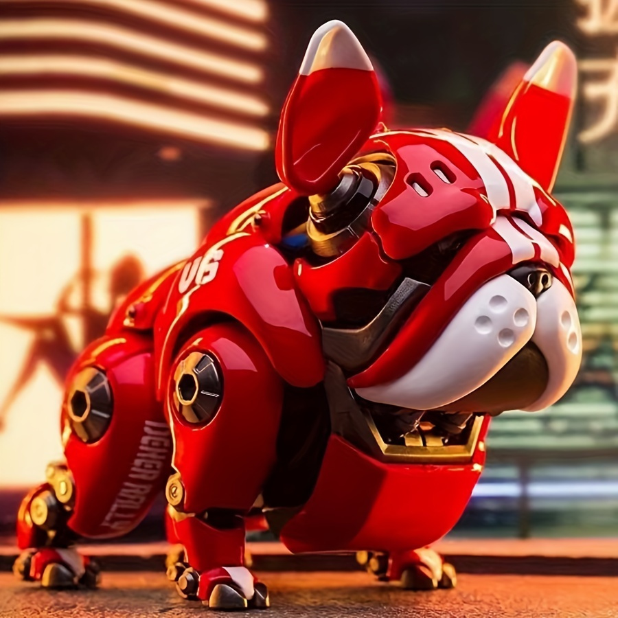 

1pc Vibrant Red Bulldog Robot Statue - Abs Collectible, Desktop Decor And Gift