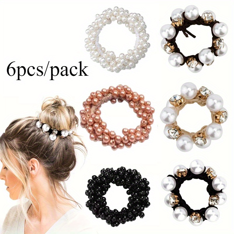 

6pcs/ Pack Japanese And Korean Elegant & Fashionable Pearl Hair Rope Simple Temperament Women's Ponytail Hair Accessory Set, Hair Accessories