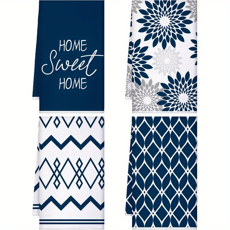 

4pcs 18*26inch Christmas Blue Kitchen Towels Summer Bohemian Dish Towels Geometric Tea Towels Modern Decorative Hand Towels Absorbent Towels Suitable For Home Bathroom Housewarming Gifts (dark )