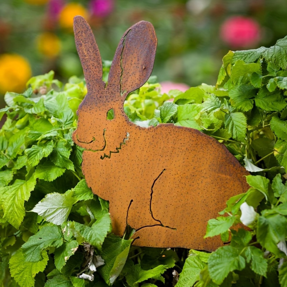 

1pc Rustic Metal Rabbit Garden Stake - Weather-resistant Outdoor Bunny Silhouette, No Electricity Or Battery Needed, Ideal For Farmhouse Garden Decor