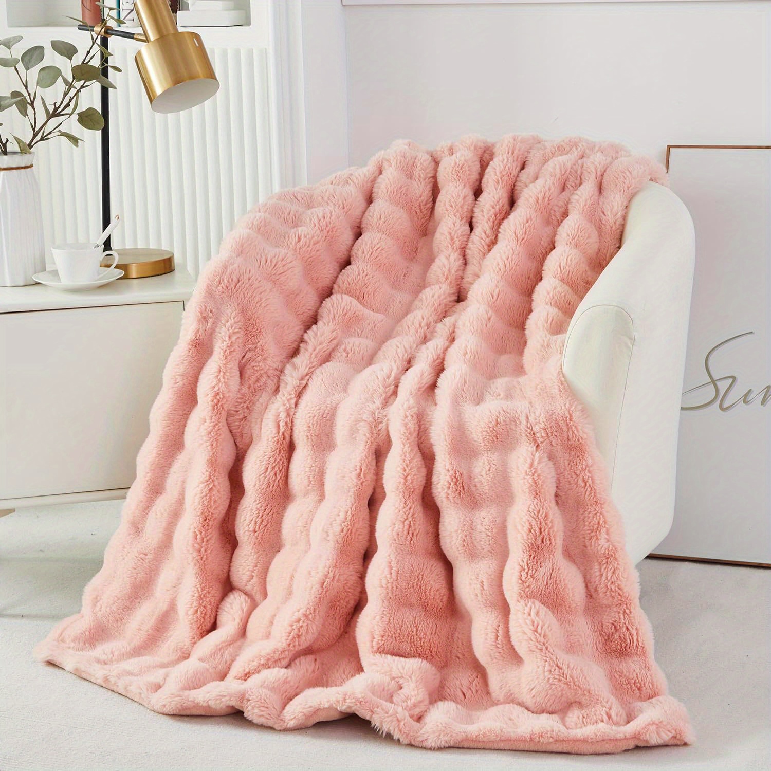 

1pcs Rabbit Fur Bed Throws, Fluffy Blanket For Bed, Fleece Blanket Fuzzy Blanket For Sofa