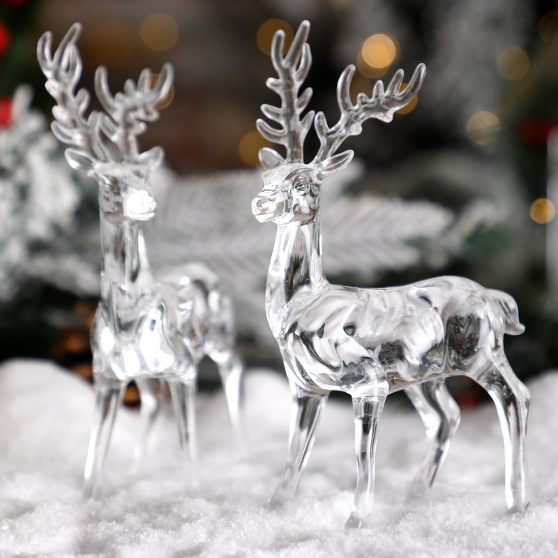 

1 Set Acrylic Figurines - Transparent Reindeer Desktop Ornament, Christmas Decoration, No Electricity Needed, Desk Accessories For Holiday Display, Deer Christmas Decorations, Plastic, Furniture